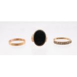 A 9ct gold and bloodstone ring, size K, (some crazing to stone) along with a white stone set 9ct
