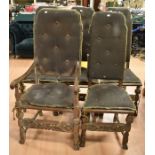 A set of five early 20th Century reproduction Jacobean dining chairs, as found condition