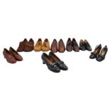 3 pairs of gentleman's shoes, to include: a pair of antique leather slip-ons in muted tan with