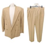 An Yves St Laurent light beige, men's, double-breasted, 100% wool suit with hand-stitched lapels and
