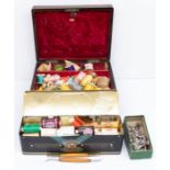A 19th Century mahogany writing box, converted into a sewing box, owned by Griffin family, the