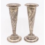 A Pair of late Victorian weighted silver trumpet shaped vases, hallmarked London 1894 by William