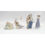 4 Lladro figures: 'Lady', 'Clown with Girl', 'Child Sleeping' and 'Babies Sleeping'