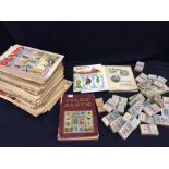 A collectors lot to include; 1970's Beano Comics and magazines; The Victory Stamp Album; a stamp
