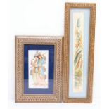 Two hand-painted Indian pictures on resin panels in frames