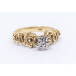 A modernist diamond set 18ct gold ring, hight white gold setting, set with small diamond, decorative