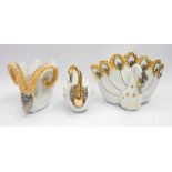 3 x Italian porcelain pots/figures of a swan a peacock and a ram
