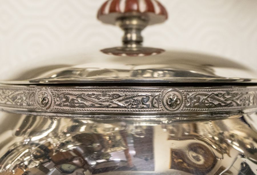 A collection of silver plate to include: a Celtic Revival style four piece tea and coffee service - Image 3 of 4