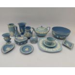 A quantity of Wedgwood blue Jasper ware pottery