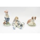 3 Lladro figures: 'Puppy' and children with dogs