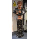 A Classical style contemporary spelter bust on separate column style plinth, overall height 185cm