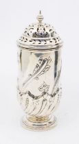 An Edwardian silver sugar sifter, wyvern fluted lower section, pieced domed cover, hallmarked