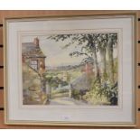 Three framed late 20th Century watercolours of countryside and city scenes