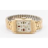 A ladies vintage Chalet 14ct gold wristwatch, comprising a rectangular dial with paste set dial, a/f