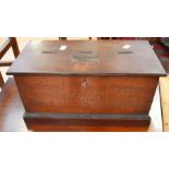A late 19th century mahogany Benevolent Fund collection box with key