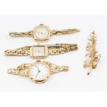 A collection of three early 20th century ladies 9ct gold wristwatches to include a Majex 15 jewels