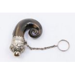 A novelty Victorian miniature horn and silver vinaigrette in the form of a snuff-mull, silver