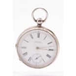 An early 20th century Waltham Mass silver open faced pocket watch, white enamel dial with numeral