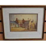 A watercolour of a village scene, by Frank E Beresford