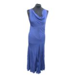 A 1930s cobalt blue evening dress (small size) cut on the bias, together with a 1930s' blouse in