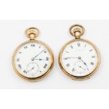 Two early 20th century gold plated open faced pocket watches, comprising a John Russel & Sons