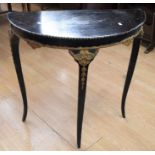 An early 20th century ebonised D-top hall mirror table with gilt detail to the wood