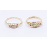 Two Victorian diamond set 18ct gold rings, both set with five diamonds, sizes N and Q1/2, combined
