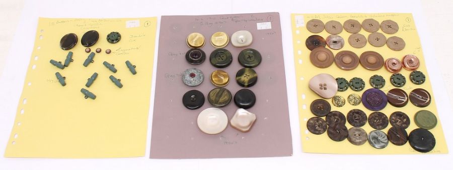 3 cards of buttons to include: coat, Art Deco, bakelite and celluloid buttons some tight top from