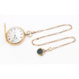 A 9ct gold Waltham U.S.A  hunter pocket watch, white enamel dial with numeral markers, subsidiary