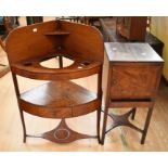 A George III mahogany corner washstand, together with a George III bedside pot stand.