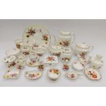 A large collection of Royal Crown Derby Posie pattern china wares to include tea sets with teapots