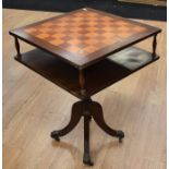 Italian style mahogany reproduction X-chair, together with a piano stool and an occasional table