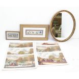Two miniature Indian pictures, oval wall mirror and collection of Victorian prints