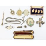 A collection of jewellery to include a diamond set 15ct gold topped stick pin with 9ct gold pin
