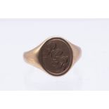 A 9ct gold oval signet ring, inscribed with the initials, R.G.B, size P1/2, weight approx 5.3gms