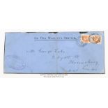 GB SG041 1896 ½d vermilion pair Army Official on cover Dorchester pension office to London