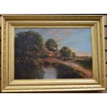 T R Willmot (British 19th Century) oil on canvas of a rural scene, signed l l, 40 x 60cm, in gilt