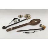 A mixed lot of collectibles. To include: a Meersham pipe with white metal mounts (AF), another
