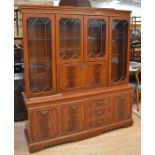 Large reproduction glazed sideboard/display cabinet , upper section having two glazed doors (missing