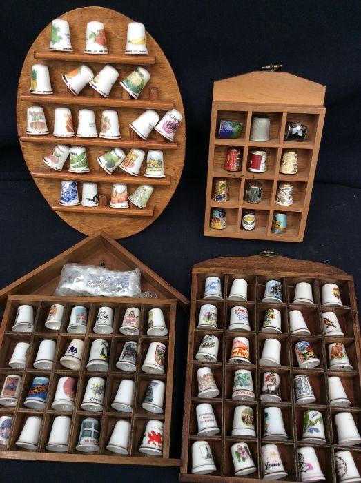 Large collection of mixed collectors' thimbles along with display trays, stands etc. - Image 11 of 17