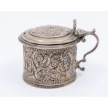 Victorian Silver Drum Mustard Pot with Blue Glass Liner