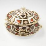 Royal Crown Derby 1128 Imari large tureen and drip stand, first quality. Hairline cracks to the