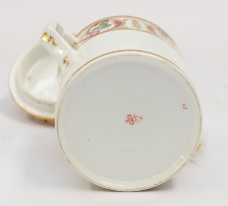 A Derby porcelain chocolate pot and cover, circa 1800, white ground the upper body and cover - Image 2 of 2