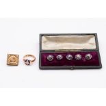 Masonic Interest- a collection of masonic items to include a set of five gold dress studs, each with