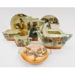 Royal Doulton Dickens series ware: tea service, teapot, milk jug and sugar basin. Together with