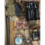 Collection of Military and Military style Items including binoculars, Swagger Sticks (one silver