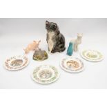 A quantity of mixed ceramics to include John Beswick pigs, studio pottery raku moon gazing hare,