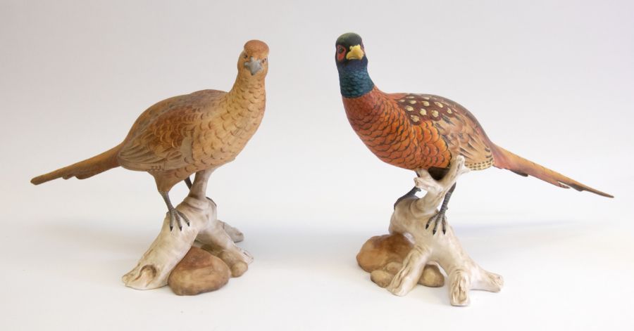 ***WITHDRAWN*** Two Spode bone china cock and hen pheasants