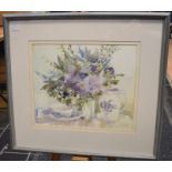 A collection of modern framed watercolours, along with a map of Derbyshire