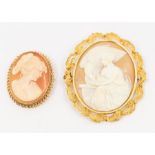 A 19th century carved cameo brooch, depicting classical of Goddess Hebe, feeding the eagle of